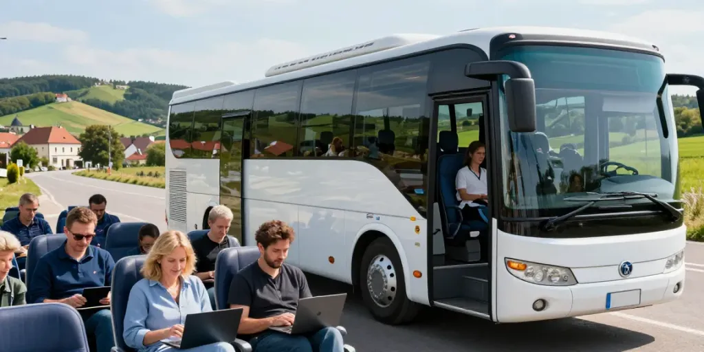 Transport Moldova Germania - Pasageri confortabili în autocar pe drum spre Europa